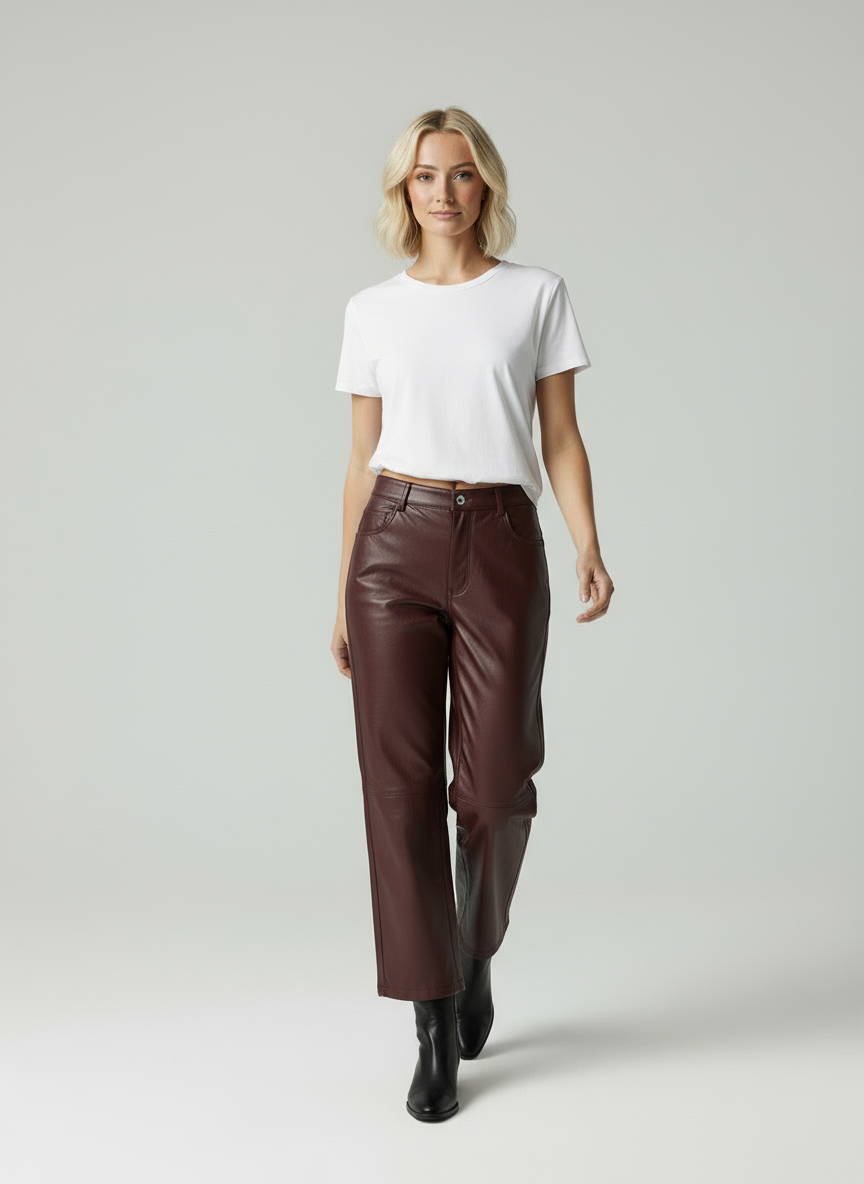 Isabeau | Hohe Taille Gerade Passform Vegane Lederleggings