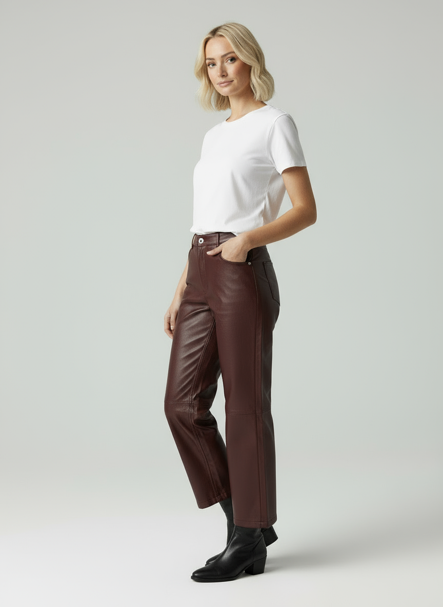 Isabeau | Hohe Taille Gerade Passform Vegane Lederleggings