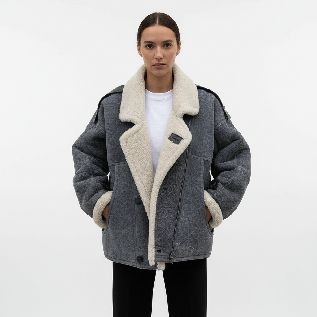 Nara | Oversized Shearling-Jacke mit weitem Kragen