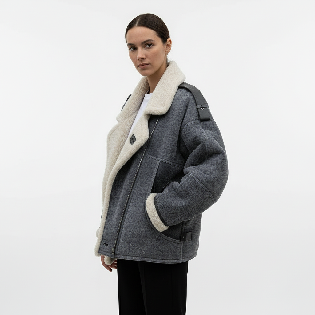 Nara | Oversized Shearling-Jacke mit weitem Kragen