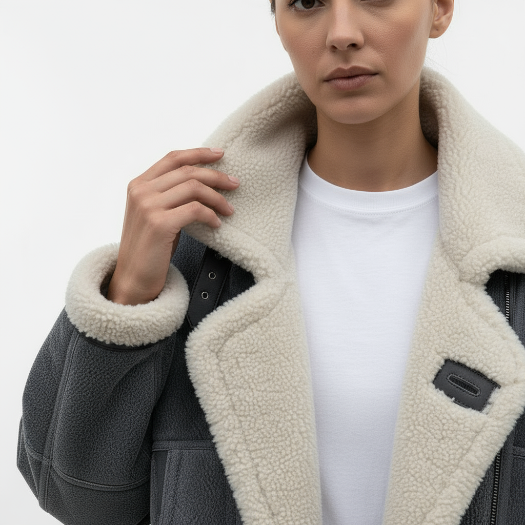 Nara | Oversized Shearling-Jacke mit weitem Kragen